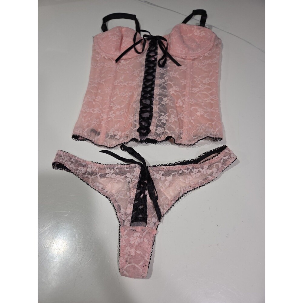 Sophie B Lingerie Two Piece Lingerie Set Y2K Black & Pink Floral Lace Corset B23